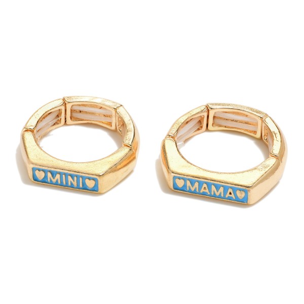 Wholesale matching Mother Daughter Gold Enamel Stretch Rings Mama Mini Charms Mo