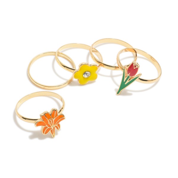 Wholesale set Five Rings Flowers Rings