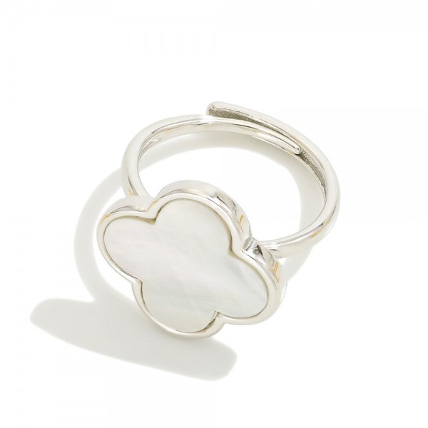 Wholesale simple White Gold Dipped Ring Clover Detail Clover D