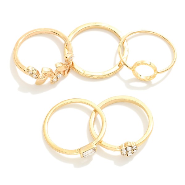 Wholesale set Five Metal Stackable Rings Rhinestone Accents