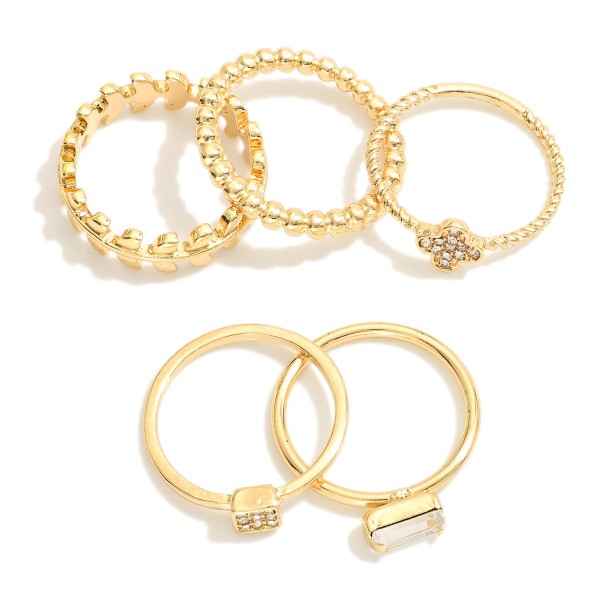 Wholesale set Five Metal Stackable Rings Rhinestone Accents