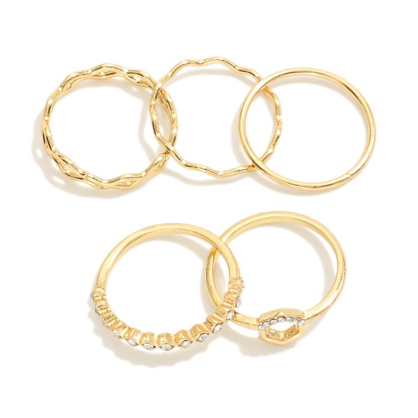 Wholesale set Five Metal Stackable Rings Rhinestone Accents