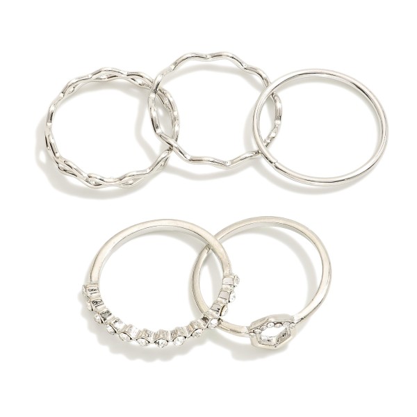 Wholesale set Five Metal Stackable Rings Rhinestone Accents