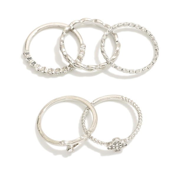 Wholesale set Five Metal Stackable Rings Rhinestone Accents