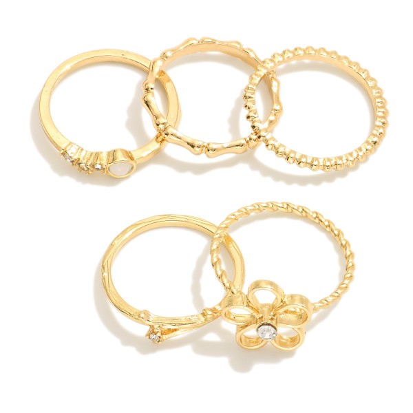 Wholesale set Five Metal Stackable Rings Rhinestone Accents