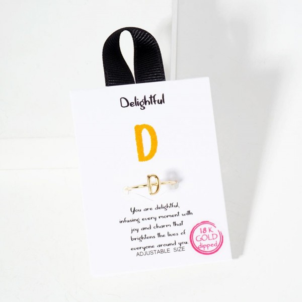 Wholesale gold Initial Ring Adjustable Card Delightful Infusing Every Moment Joy