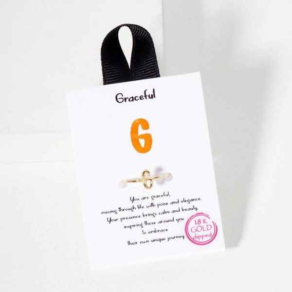 Wholesale gold Initial Ring Adjustable Card Graceful Moving Through Life Poise E