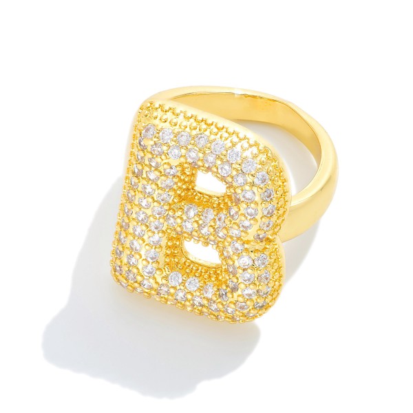 Wholesale pave Cubic Zirconia Initial Ring K Gold Plated Adjustable