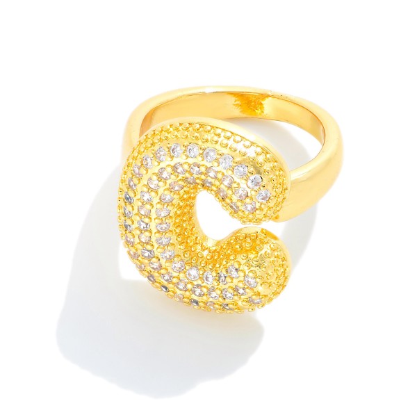 Wholesale pave Cubic Zirconia Initial Ring K Gold Plated Adjustable