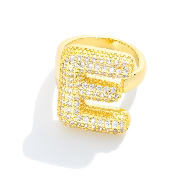 Wholesale pave Cubic Zirconia Initial Ring K Gold Plated Adjustable