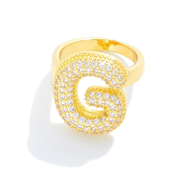 Wholesale pave Cubic Zirconia Initial Ring K Gold Plated Adjustable