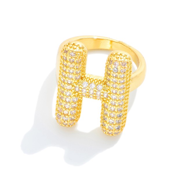 Wholesale pave Cubic Zirconia Initial Ring K Gold Plated Adjustable