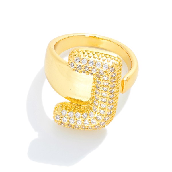 Wholesale pave Cubic Zirconia Initial Ring K Gold Plated Adjustable