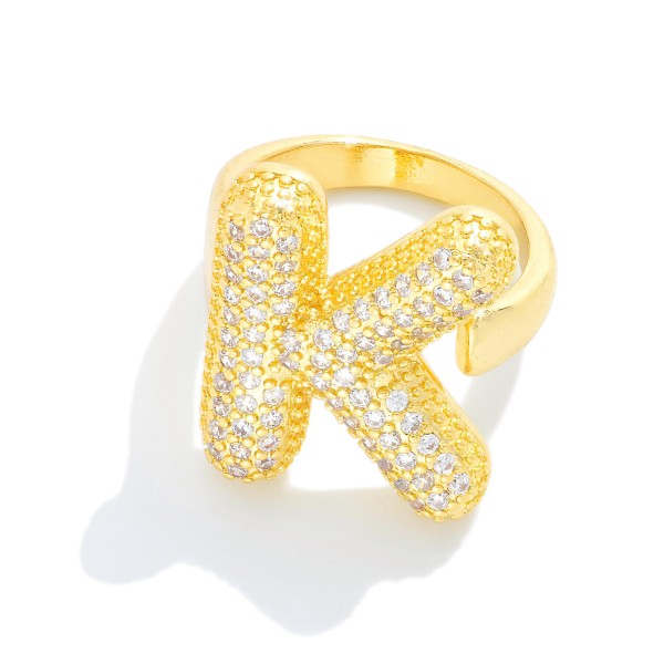 Wholesale pave Cubic Zirconia Initial Ring K Gold Plated Adjustable
