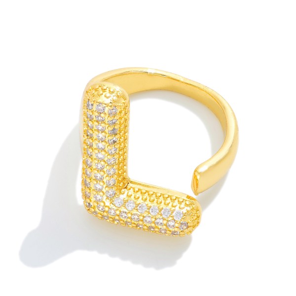 Wholesale pave Cubic Zirconia Initial Ring K Gold Plated Adjustable