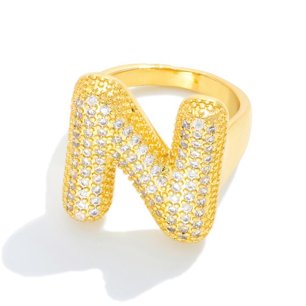 Wholesale pave Cubic Zirconia Initial Ring K Gold Plated Adjustable