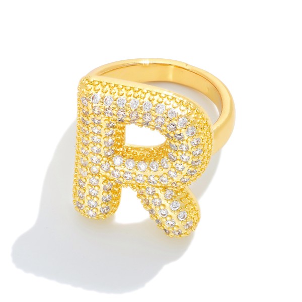 Wholesale pave Cubic Zirconia Initial Ring K Gold Plated Adjustable