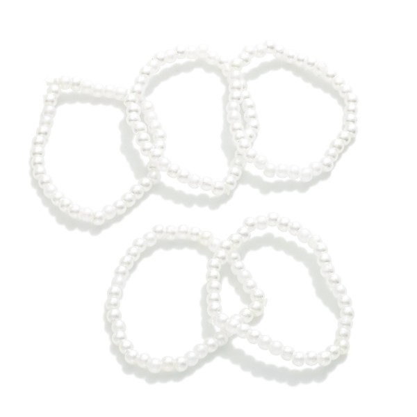 Wholesale set Five Pearl Beaded Stretch Rings