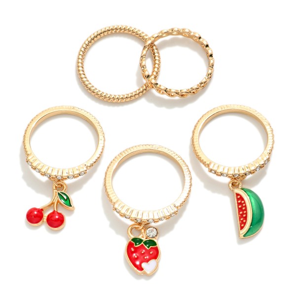 Wholesale set Five Metal Rings Fruit Charms