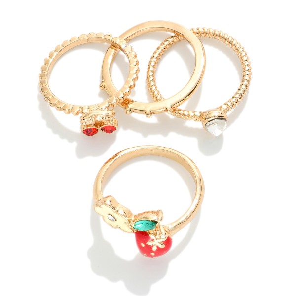 Wholesale set Four Metal Rhinestone Rings Fruit Accents