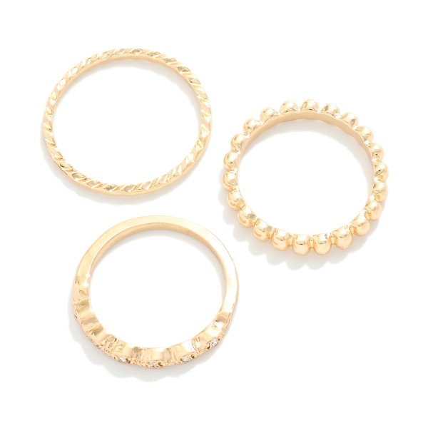 Set Of Three Metal Tone & Rhinestone Studded Rings 

- Size 7