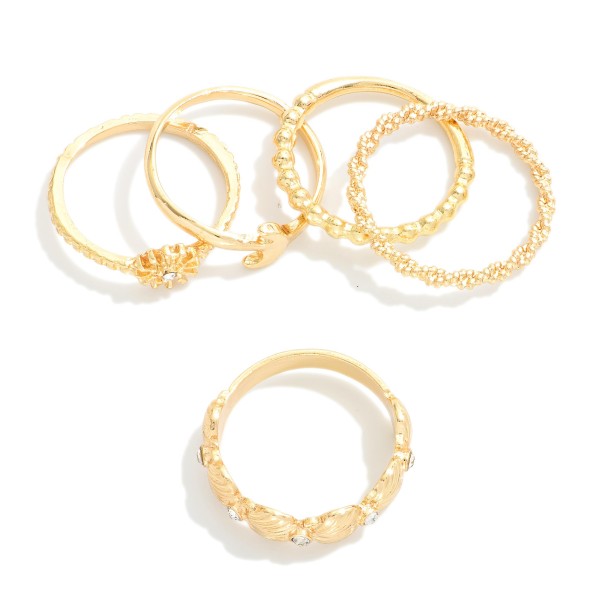 Set Of Five Stackable Rings Featuring Rhinestones 

- Size 7

