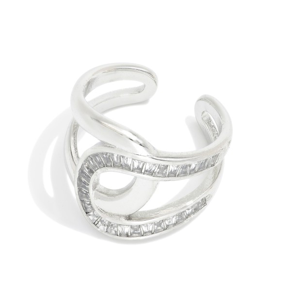 Wholesale overlapping Metal Baguette Rhinestone Ring Water Resistant Stainless S