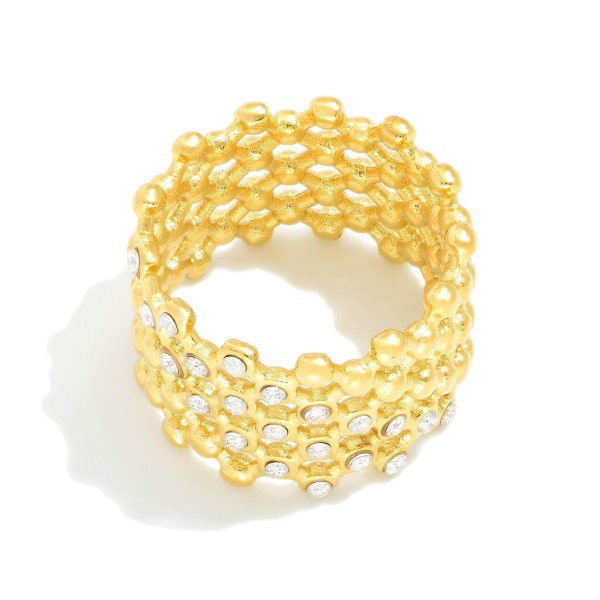 Lattice Metal Tone Ring With Rhinestone Details

- Water Resistant 
- Stainless Steel
- Size 7