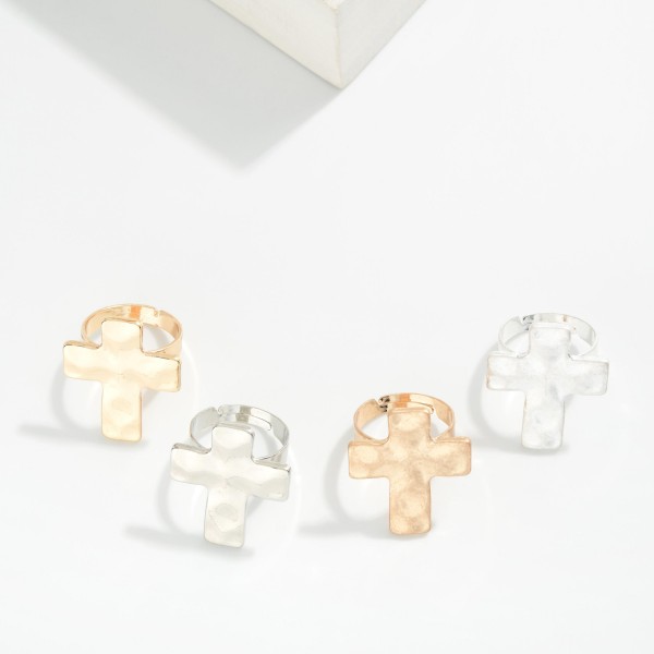 Hammered Metal Cross Ring 

- Size 7