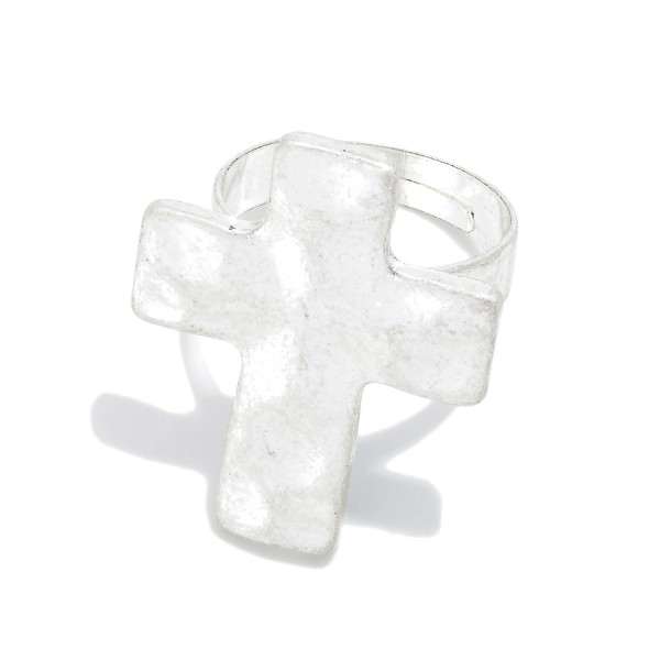 Hammered Metal Cross Ring 

- Size 7
