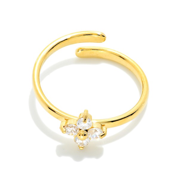 Metal Tone Ring Featuring Rhinestone Clover Detail 

- Size 7 