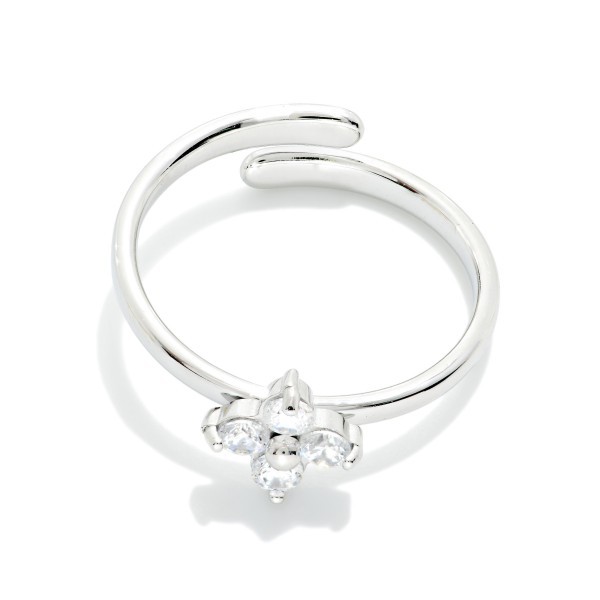Metal Tone Ring Featuring Rhinestone Clover Detail 

- Size 7 