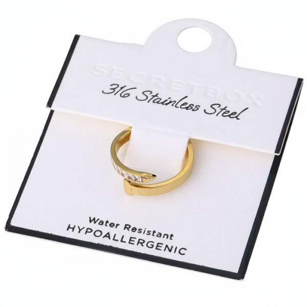 Rhinestone Studded Flat Metal Nail Ring 

- Stainless Steel
- Water Resistant
- Size 7.5