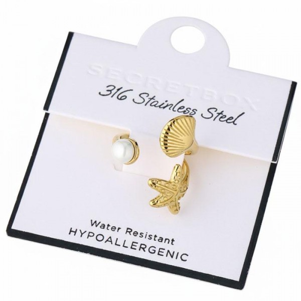 Metal Tone Starfish & Shell Wrap Ring With Pearl Detail 

- Stainless Steel
- Water Resistant
- Size 7.5