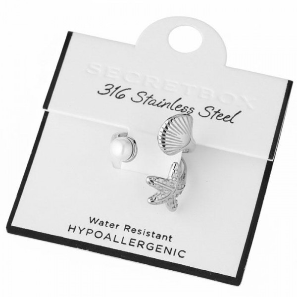 Metal Tone Starfish & Shell Wrap Ring With Pearl Detail 

- Stainless Steel
- Water Resistant
- Size 7.5