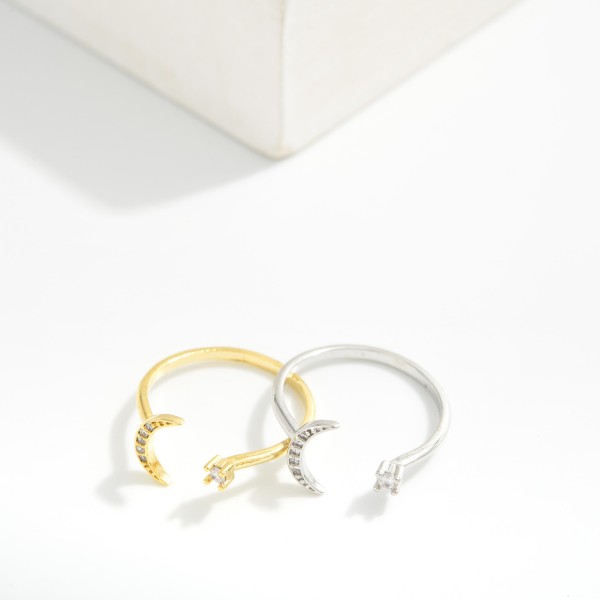 Moon & Star Rhinestone Open Ring 

- Gold Dipped 
- Size 7 