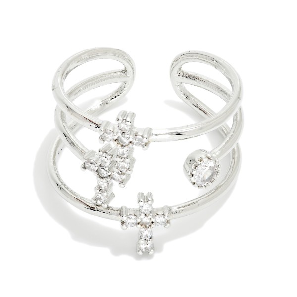Layered Metal Tone Ring With Rhinestone Crosses 

- Gold Dipped 
- Size 7 
