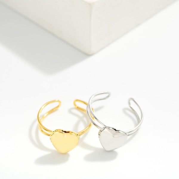Metal Tone Locket Heart Ring With Layered Band 

- Gold Dipped 
- Size 7 