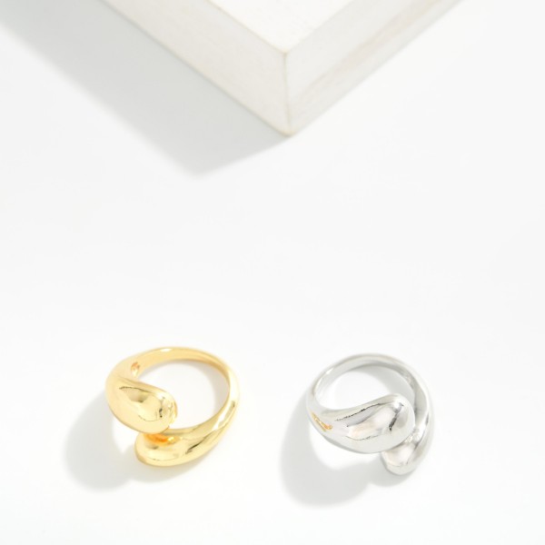 Metal Tone Double Teardrop Wrap Ring 

- Gold Dipped
- Size 7.5