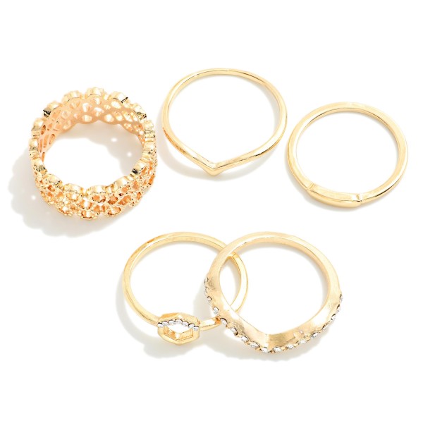 Set Of 5 Metal Tone & Rhinestone Ring Bands

- Size 7 