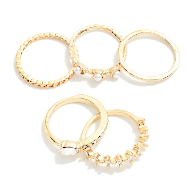 Set Of 5 Metal Tone & Rhinestone Ring Bands

- Size 7 