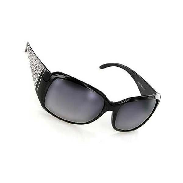 Wholesale black Frame Fashion Sunglasses Faux Diamonds Black White Paisley Print