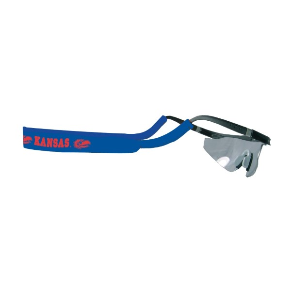 Officially licensed University of Kansas neoprene "Shade Holders" for your glasses or sunglasses. Blue in color with Kansas and jayhawk logo in red.