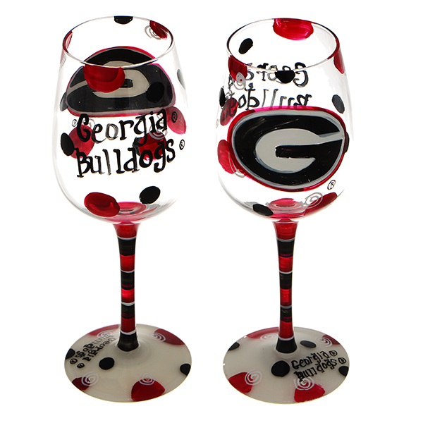 Wholesale licensed University Georgia hand painted wine glass set