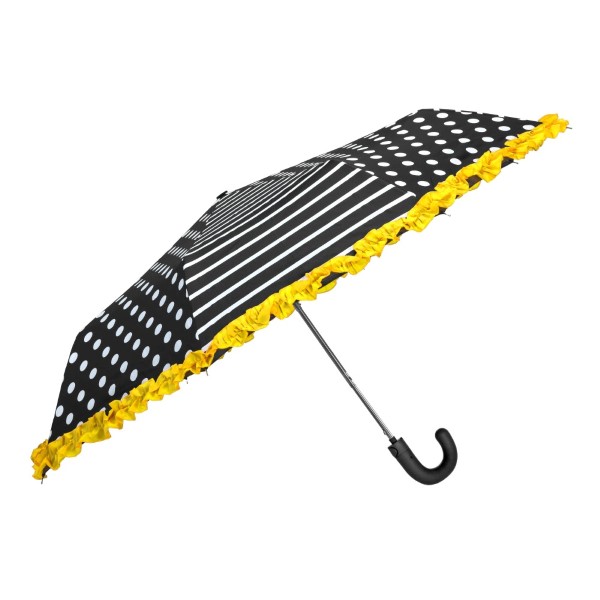 Wholesale black white full sized umbrella yellow ruffled trim include curved rub