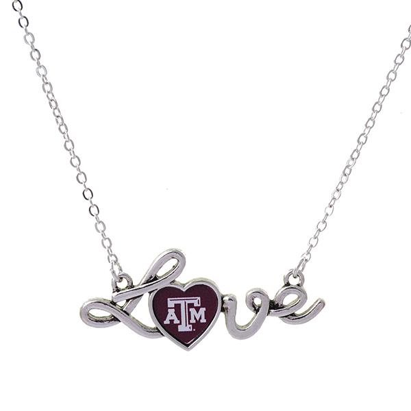 Wholesale silver chain necklace pendant Love script Texas M logo heart