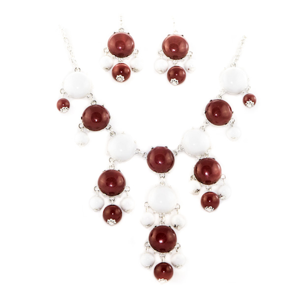 Wholesale silver bib necklace crimson white bubble matching crimson white bubbl