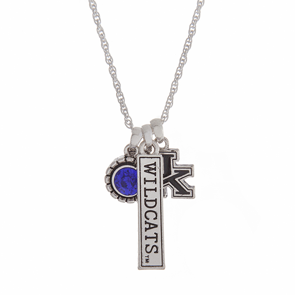 Wholesale officially licensed University Kentucky silver necklace blue rhineston