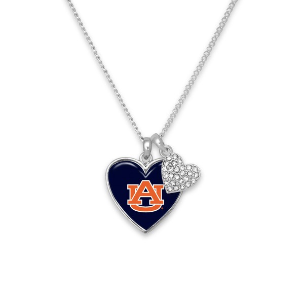 Wholesale officially Licensed Silver Auburn Heart Charm Necklace Rhinestone Acce