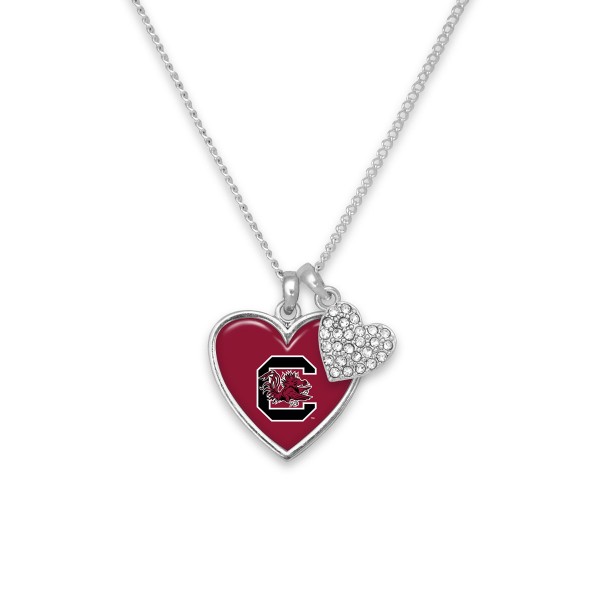 Wholesale officially Licensed Silver USC Heart Charm Necklace Rhinestone Accent